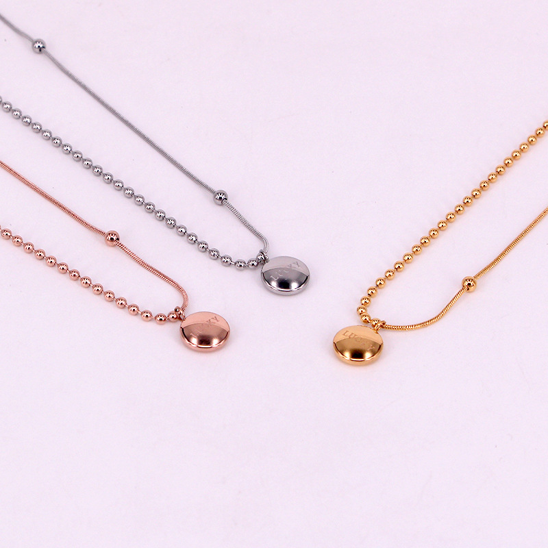 

Stainless Steel geometric Round Bean Lucky Pendant Necklaces Rose Gold Color Women Female Lady Party Gift factory price