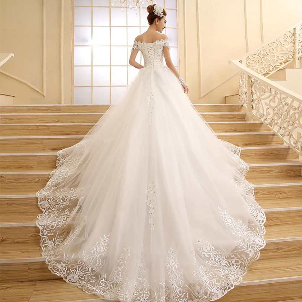 

Fansmile High Quality Vintage Lace Long Train Wedding Dresses 2020 Vestido De Noiv Plus Size Bridal Dress Wedding Gowns FSM-151T, Ivory