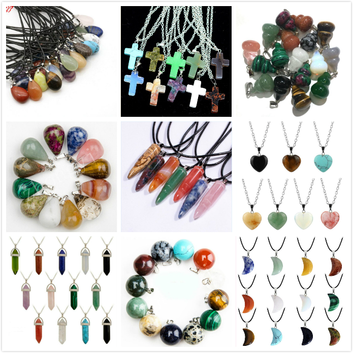 

12 Different Shape Natural Stone Pendant Necklaces Real Amethyst Women Chakra Gem Stones Quartz Crystal Necklaces Summer Jewelry
