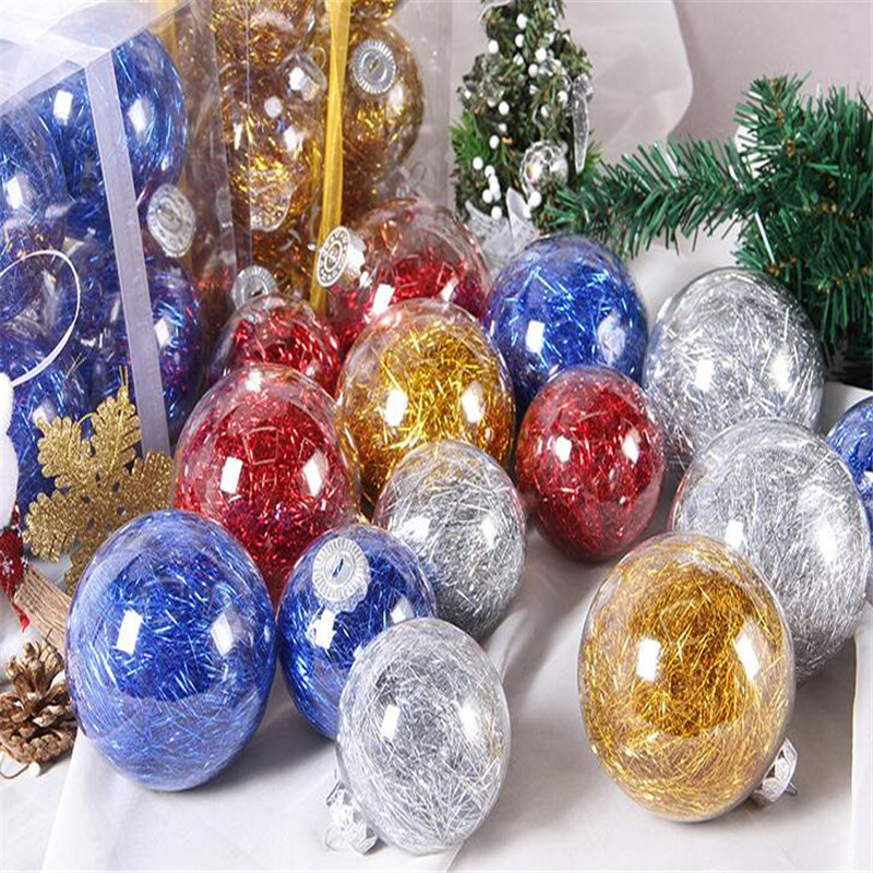 

12PCS 8CM Handmade Transparent Christmas Balls Merry Christmas Tree Hanging Decorations Xmas Ornament Balls Party DIY