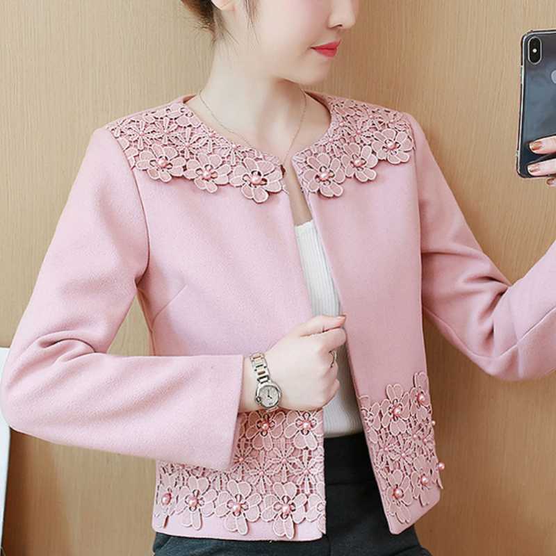 

women' jackets 2020 fashion pink lace beding coat women long sleeve plus size autumn jacket women coats and jackets, Black