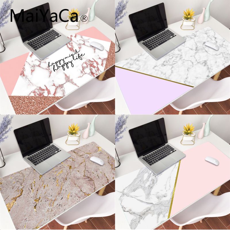 

MaiYaCa White Pink Rose Gold Marble Rubber Pad to Mouse Game Gaming Mouse Pad Large Locking Edge Keyboard Table Cover for Cs Go