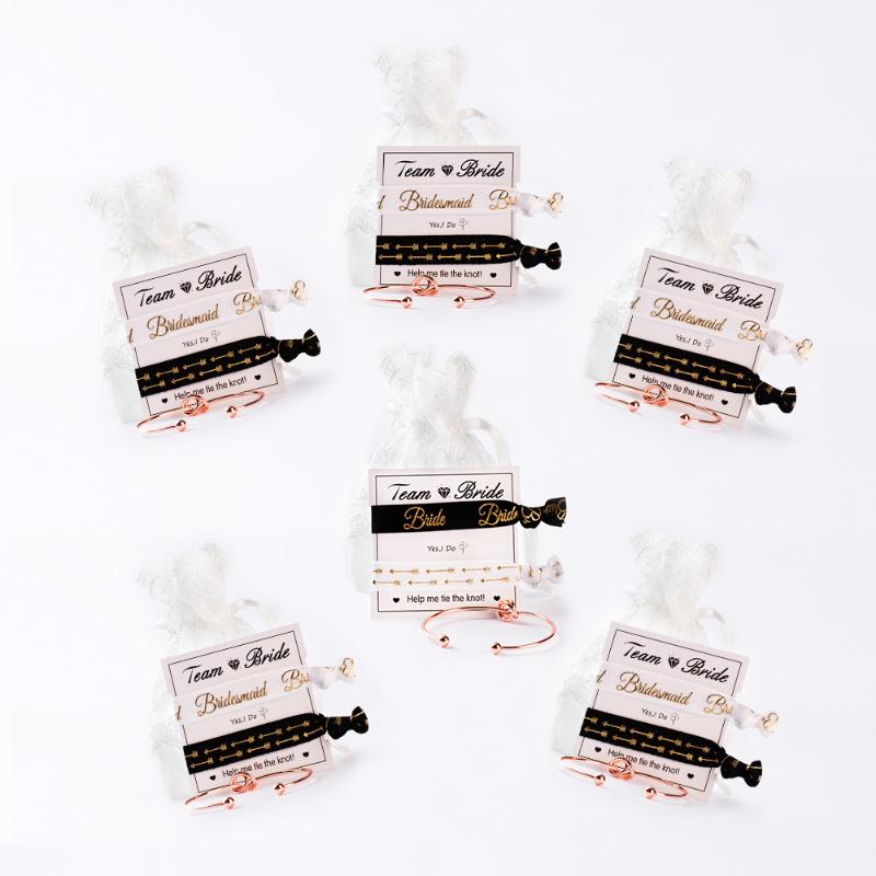 

Winsome 6x2pcs Wedding Gift 5pack Bride Tribe Hair tie for Best Friend and 1 pack Brides Bracelets Love Knot