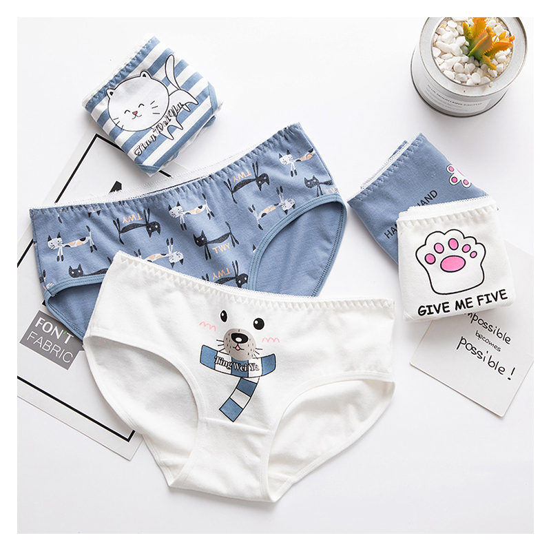 

BZEL Women's underwear Cute Cartoon Print Panties For Female Girls Breathable Low-rise Lingerie Large Size Women's Cotton Briefs, 004