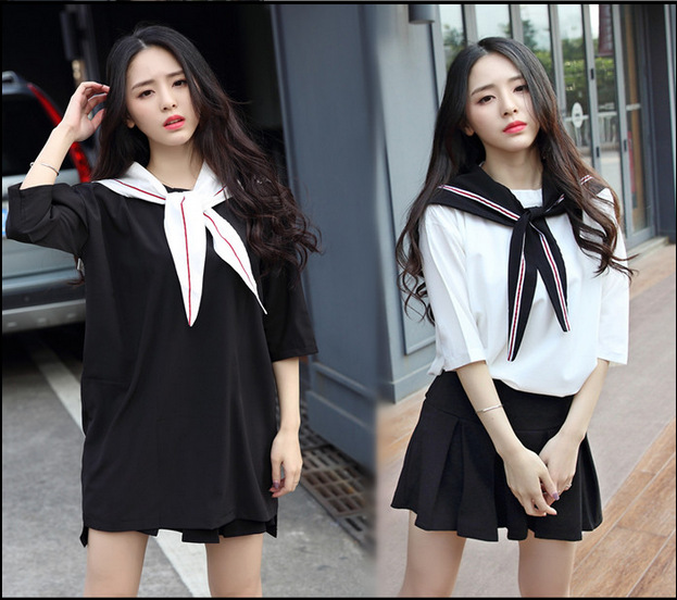 

Japanese Student Clothing Small Fresh School Uniform Girls Class Service Classic Sailor Suit Summer Dress Set, White