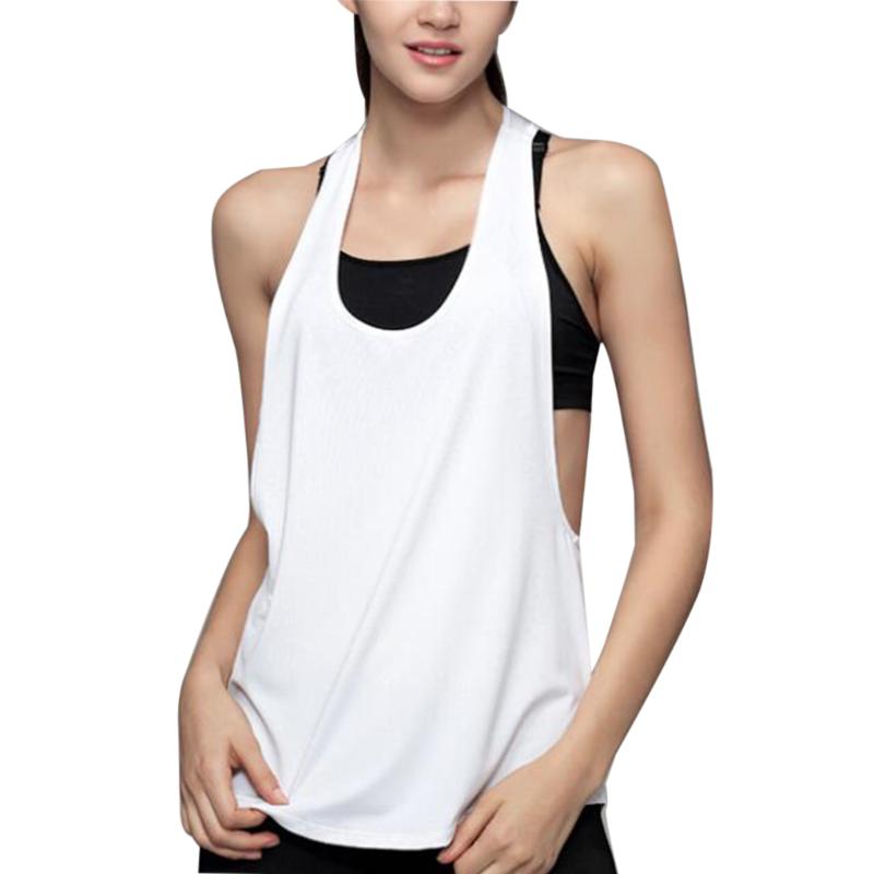 

Sexy Backless Yoga Fitness Tops Women Sleeveless Sport Workout Shirts Vest Quick Dry Loose Tank Top Running Training T Shirt, Black