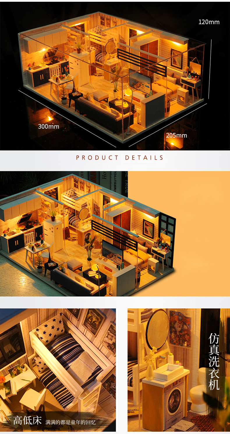 2020 Doll House Furniture Wooden Miniature DIY Kit With Dust Cover Music Box Assemble Crafts Toy ...