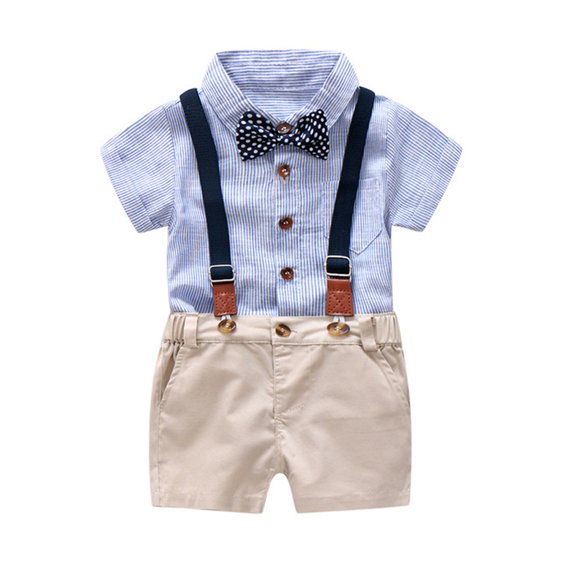 

Blue and White Striped Romper Clothes Set For Baby Boy Summer Suit With Bow Toddler Kid Bodysuit Set Infant Boy Clothing, Kb8012