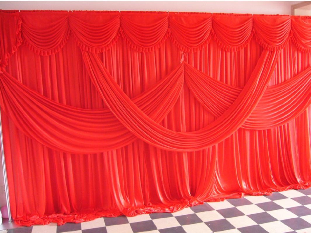 

Red Ice Silk Wedding Background Curtain with Swag Party Backdrop Curtain 3m*6m(10ft*20ft) Props Wedding Decorations Free DHL