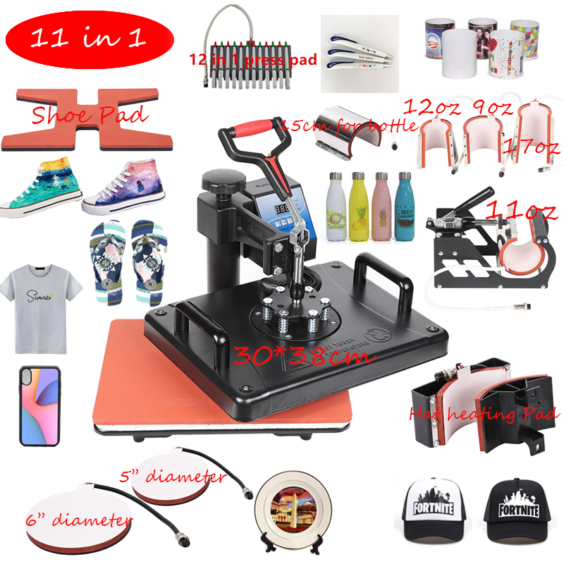 

11 In 1 Combo Multifunctional Sublimation Hot Press Machine, Heat Transfer Printer for Pen / Shoe / Bottle