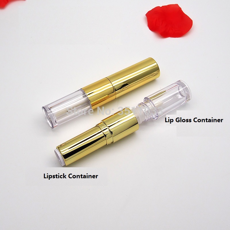 

NEW Double Head 12.1mm Gold Lip Tube 2.5ml Cosmetic Lip Gloss Bottles Clear Empty Two Heads Lipgloss Lipstick Containers