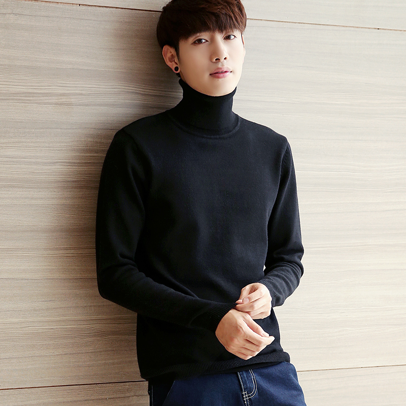 

Free shipping!2020 autumn new arrival mens sweater soft fashion pullover turtleneck sweater men, Black