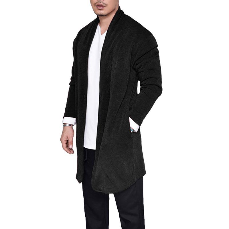 

Men' Cotton Cardigan Autumn Spring Warm Comfortable Solid Spacious Pocket Long Clothes Knitted Casual Hombre Coats Pull Homme, Black