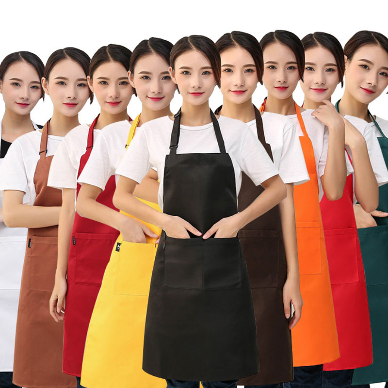 

Solid Color Apron Kitchen Clean Accessories For Multi Function Household Adult Women Cooking Baking Aprons Workwear