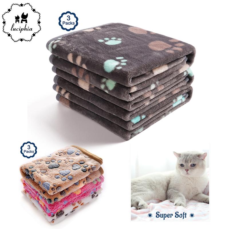 

3 Packs Pet Blanket Super Soft Fluffy Fleece Foot Print Warm Flannel Throw for Dog Puppy Cat, Black