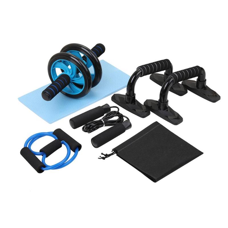 

5-in-1 Muscle Trainer Wheel Roller Kit AB Wheel Abdominal Roller With Push-up Bar Jump Rope Knee Pad Gym Home Fitness Equipment