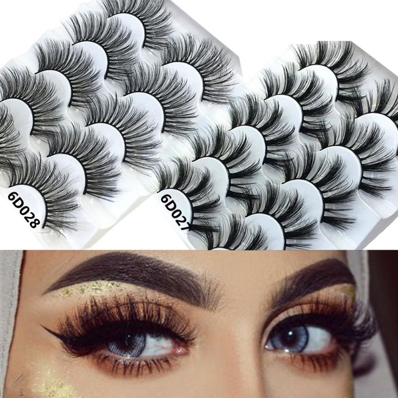 

5 Pairs 6D Faux Mink Hair Natural Long Handmade False Eyelashes Wispy Fluffy Crisscross Makeup Beauty Extension Tools