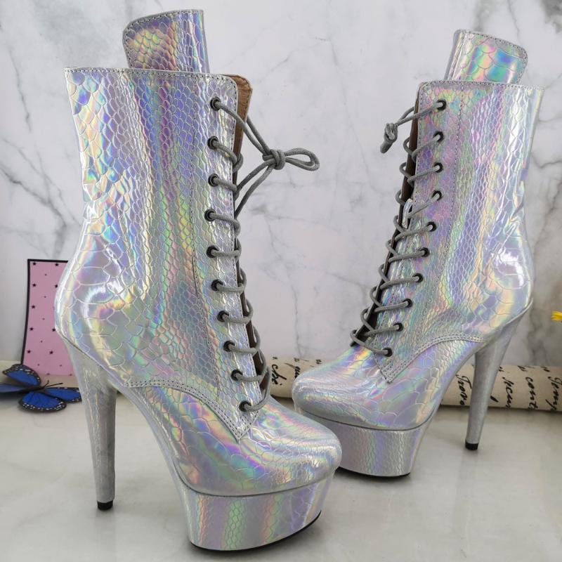 

Leecabe Silver holo snake Upper 15CM/6Inch Women's Platform party High Heels Shoes Pole Dance boot, Same as picture