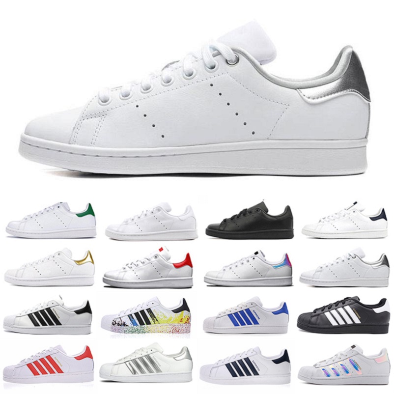 

Silver rainbow Stan smith Superstar Mens Casual Shoes Superstars Hologram platform Leather fashion Shoe Men Women trainers sports sneakers, Black