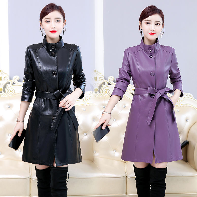 

Autumn and winter cotton fur women's medium length windbreaker with belt belt leather coat thermal jacket jacket extra large, Black