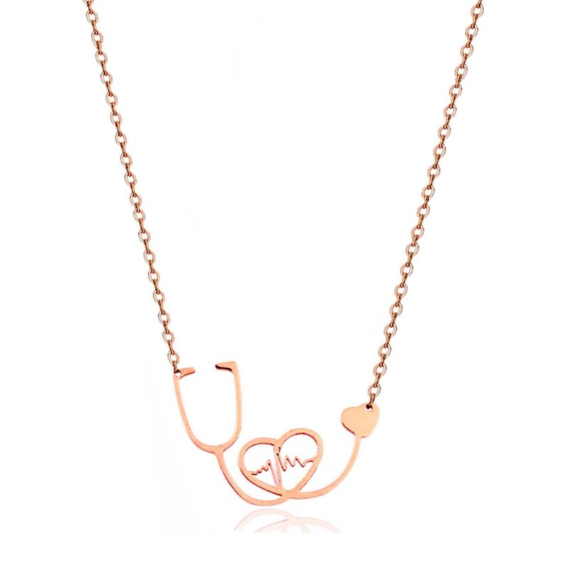

Stethoscope Electrocardiogram Necklace Stainless Steel Link Chain Trendy Necklace Women Girls Everyday Clothing Match Party Gift