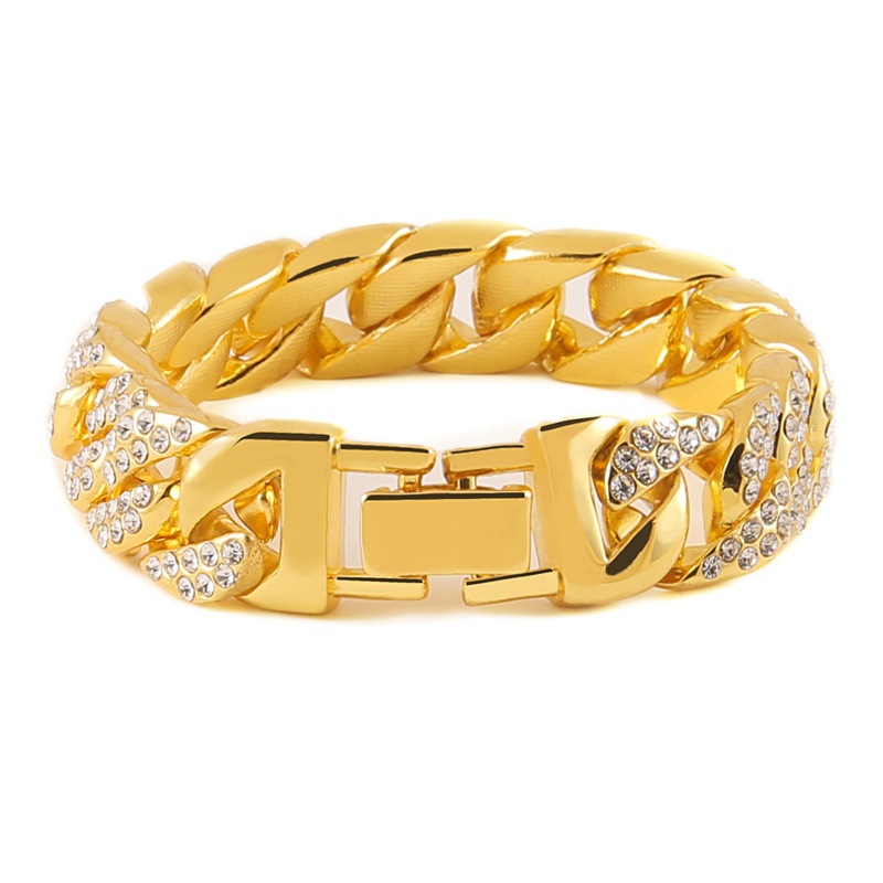

Cuba Chain Factory Direct Sales Amazon Europe And America Hiphop Brand Bracelet High Grade Men's Hip-hop Bracelet Accessories