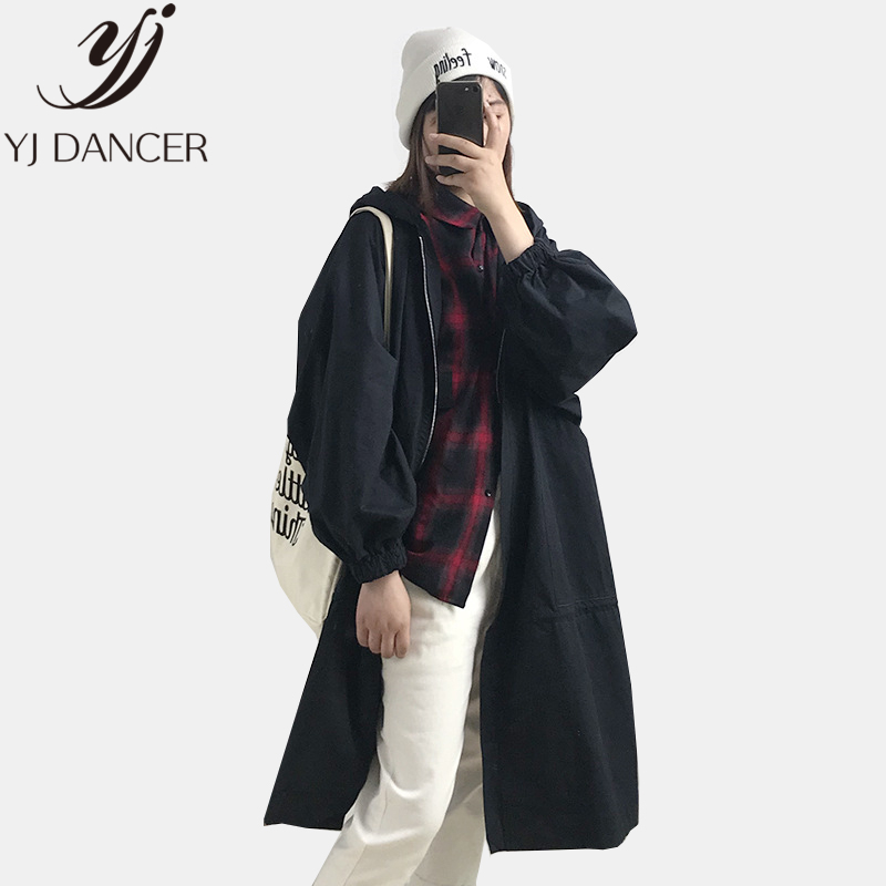 

2020 Autumn Winter New Plus Size Fashion Women Leisure Loose size Long section Hooded Windbreaker Bf style Female coat Ljj0061, Black
