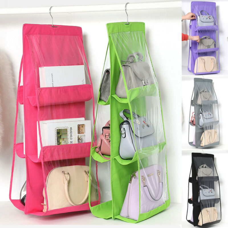 

6 Pocket Foldable Hanging Bag 3 Layers Folding Shelf Bag Purse Handbag Organizer Door Sundry Pocket Hanger Storage Closet Hanger