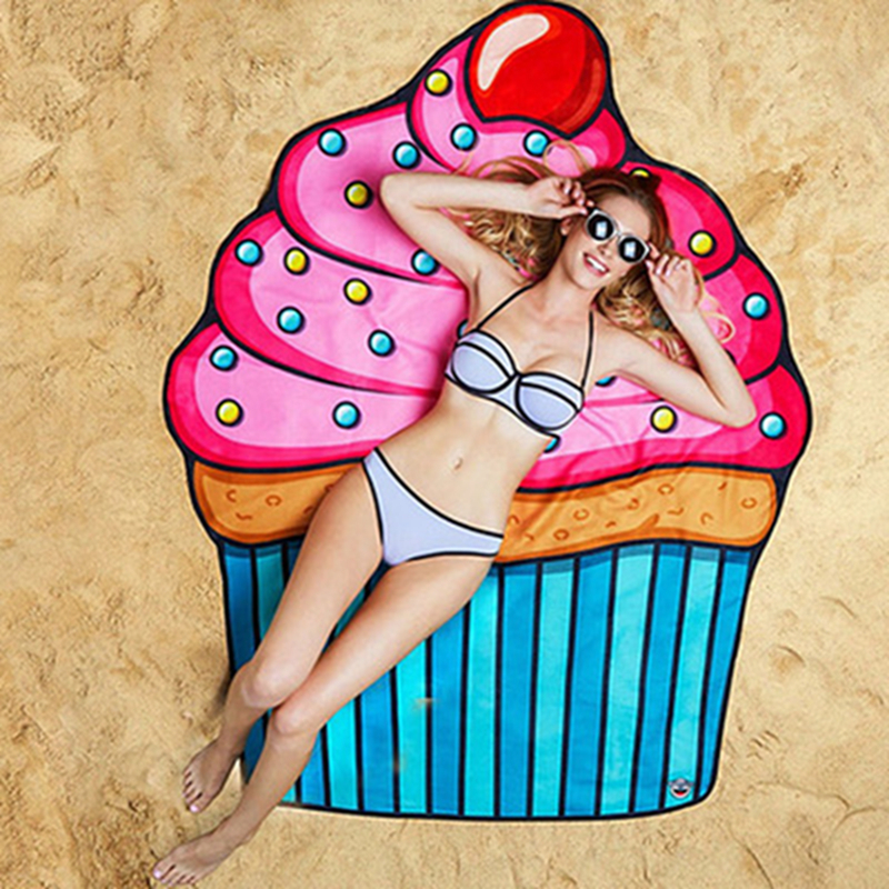 

Printed Beach Towel Polyester Round Fruit Hamburger Sunscreen Shawl Watermelon Donut Bathing Towels Summer Beach Towel Bulk, As pic