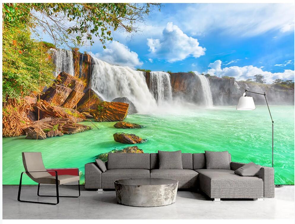 

3d wallpaper custom photo mural Blue sky white cloud waterfall landscape home decor living Room 3d wall murals wallpaper for walls 3 d, Non-woven wallpaper