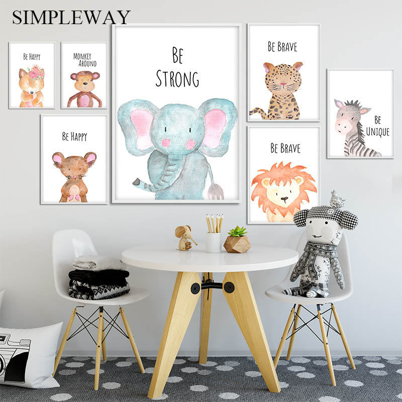 

Baby Nursery Wall Art Canvas Poster Print Woodland Animal Lion Elephant Nordic Kid Decoration Picture Painting Child Room Decor