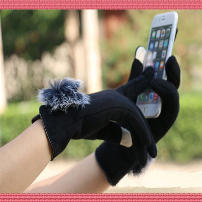 

Fashion Touch Screen Gloves 4 Colors Women Winter Warm Gloves Touch Screen Mittens winter with Hairball 3114
