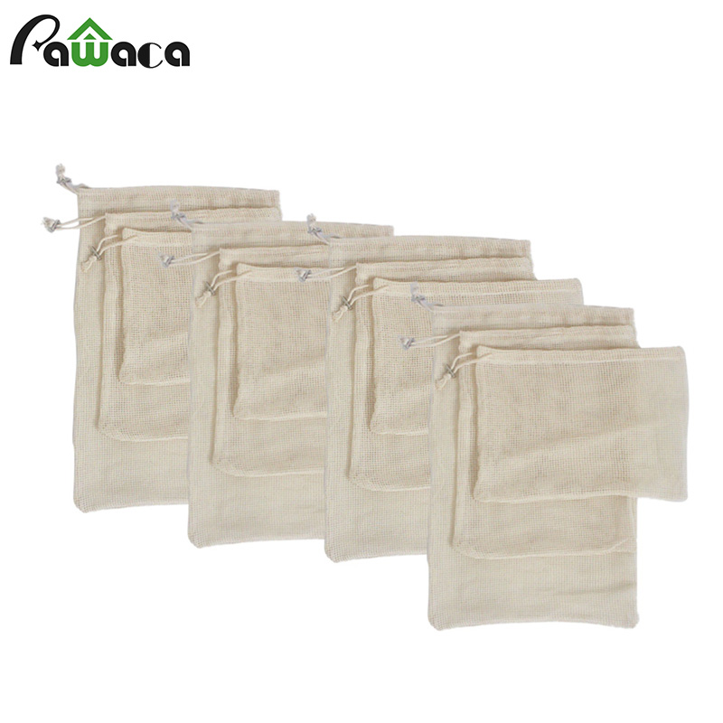 

15pcs 12pcs Reusable Produce Bags Organic Cotton Washable Mesh Bags for Grocery Shopping Fruit Vegetable Organizer Storage Bag