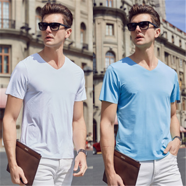 

2020 men's modal ice silk T-shirt V-neck ice silk seamless men's short-sleeved quick-drying sports thin high-quality T-shirt M-4XL, Kg-4