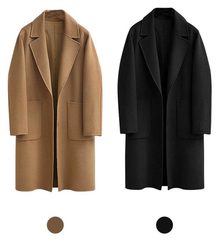 

2020 Winter Black Coat For Women Wide Lapel Pocket Woollen Cloth & Polyester Wool Blend Coat Oversize Long Trench Coats Outwear