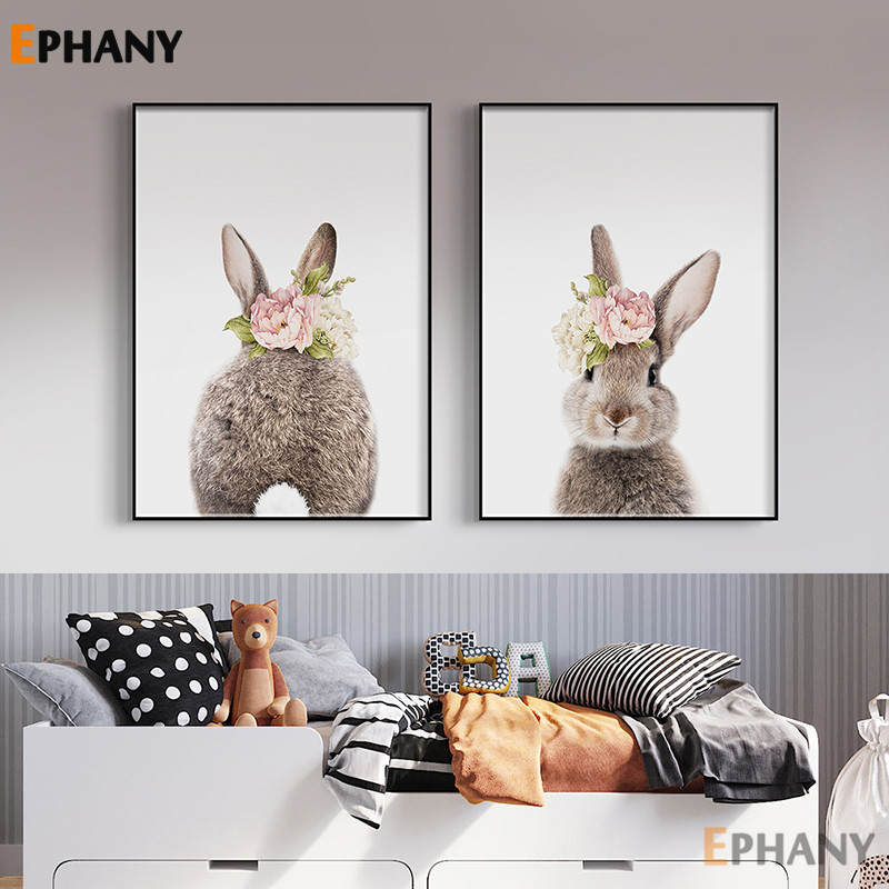 

Kawaii Flower Wall Art Canvas Posters and Prints Animal Paintings Picture for Living Room Modern Home Decor