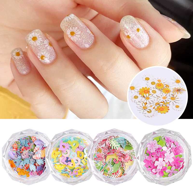 

1 Box Holographic Nail Flower animal alphabet mix Shape 3D Flakes Colorful Sequins Spangles Polish Manicure Nails Art Decoration