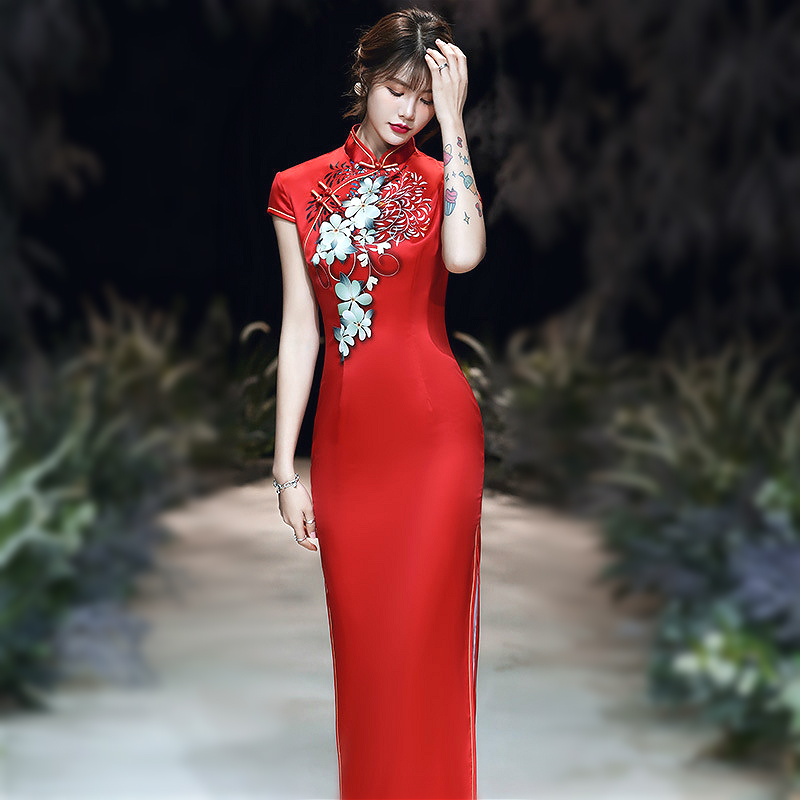 

Sheng Coco Chinese Style Evening Dress Bridal Clothing Elegant Women Formal Cheongsam Long 3D Print 5XL Flower Large Size Qipao