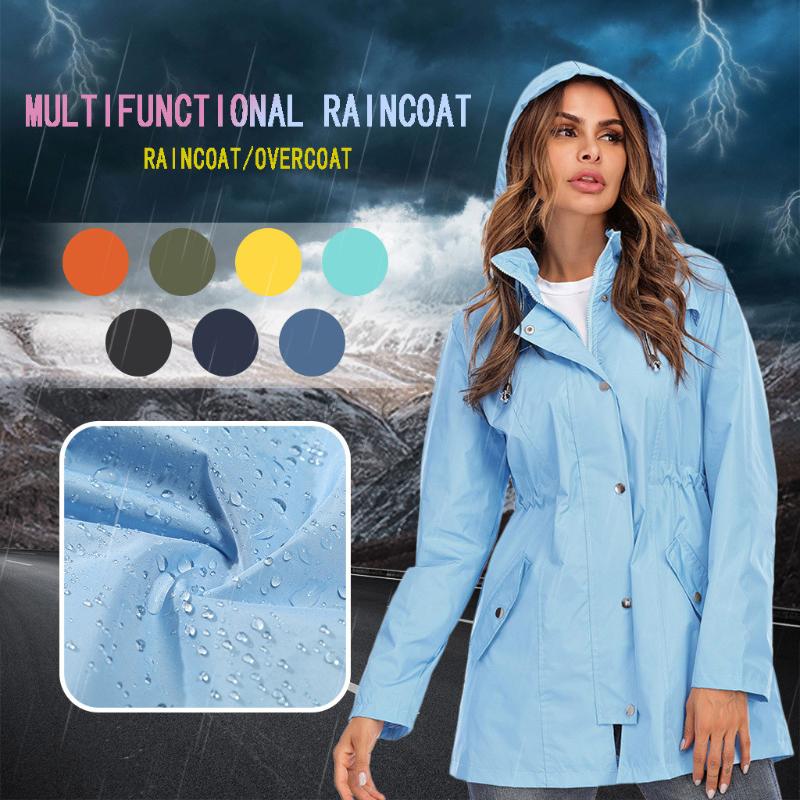 

Women Hooded Waterproof Zipper Mid-length Hiking Jackets Windproof Waterproof Raincoat Jacket Outdoor Hiking Coats #3, Black