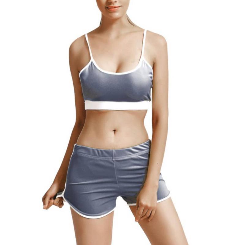 

Summer Comfort Breathable Hit Color Yoga Bra + Shorts Set Sexy Seven Colors Sports Fitness Yoga Running Speed Women Sport Set, Gray