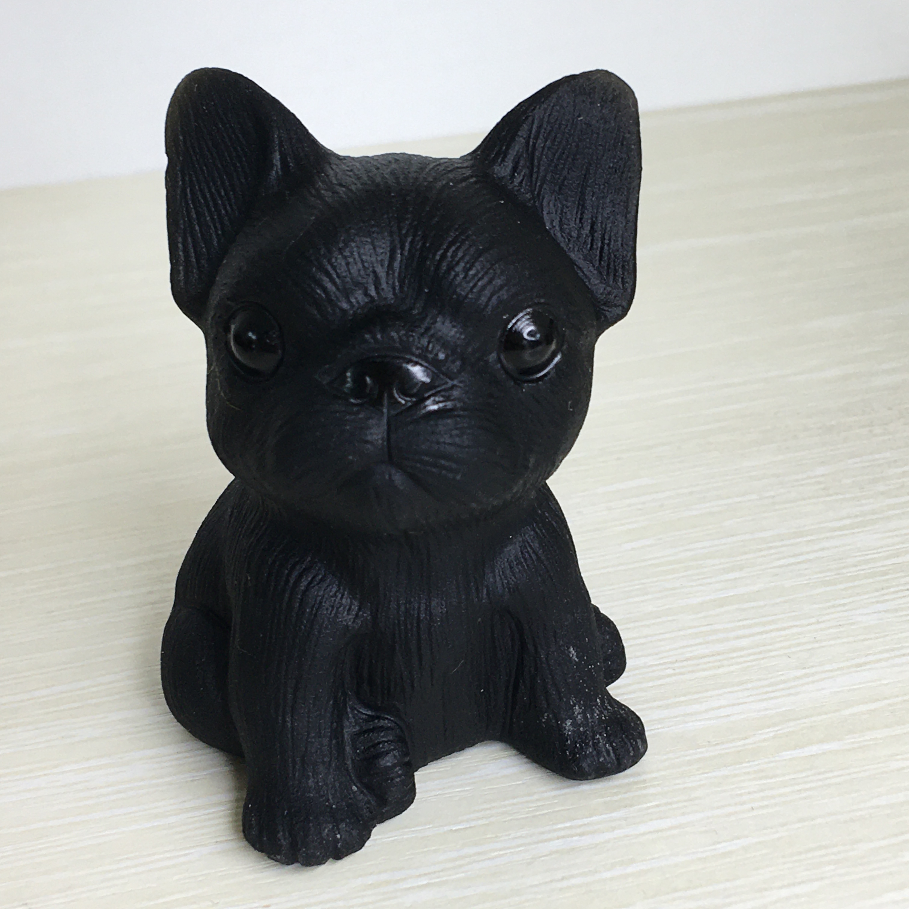 

lovely natural black obsidian puppy Ornaments French Bulldog Decoration crystal healing hand carved Arts and crafts