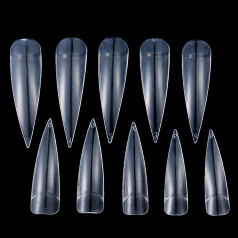 

new 500x Artificial Long Sharp Nail Art Tips Stiletto Pointy Fake False Full Cover, Transparent
