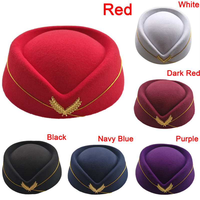 

Professionals Wool Fedoras Hats Women Ladies Stewardess Hat Elegant Airline Costume Etiquette Cap For Women 6 Colors, Purple