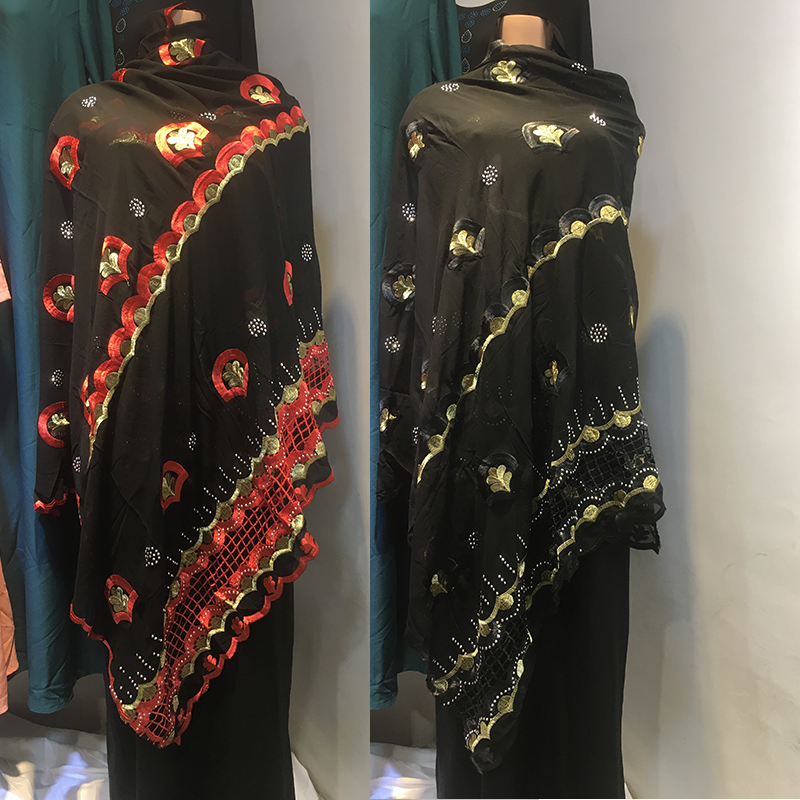 

New African Dubai Cotton For Pray Emroider Ring And Diamond Shawl Wrap Lace Stole Net Scarf Headband For Lady