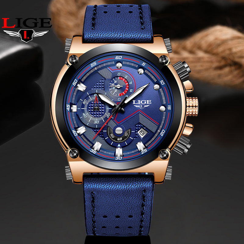 

Wristwatches LIGE Blue Watches Men Top Brand Sport Mens Quartz Clock Man Casual Waterproof Wrist Watch Relogio Masculino, Silver black