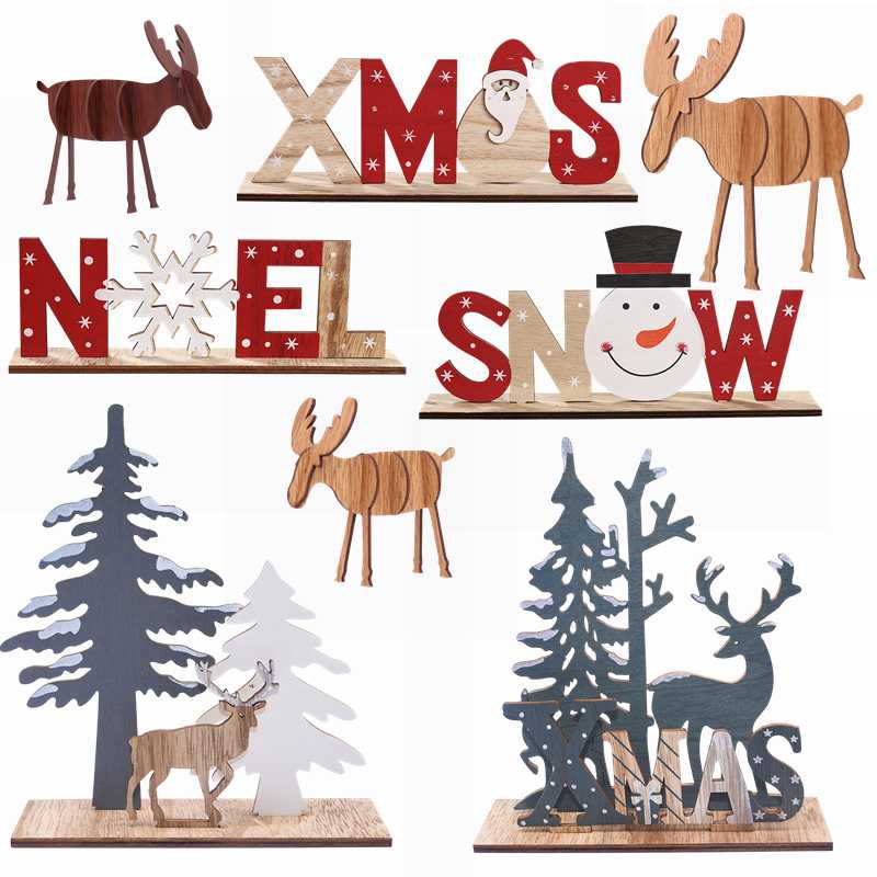 

Christmas Wooden Decoration Reindeer Xmas Tree Shape Splice Ornament for Christmas Home Decor New Year Kids Favors Gift Supplies