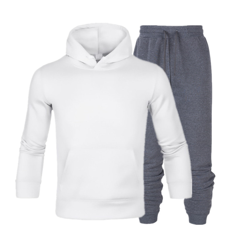 

New men's hoodie suit wool warm sportswear men's sweatshirt suit hoodie and sweat pants jogging Solid color hooded Tracksuit Set
