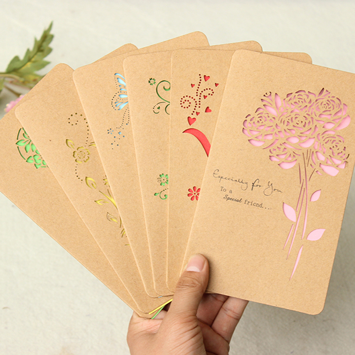 

Hollowed-out greeting card Kraft paper carving custom thank handmade couple wedding invitation birthday card child wife 10 pcs