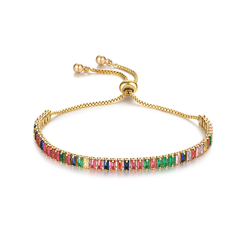 

Adjustable Rainbow Geometric Cubic Zirconia Gold Tennis Bracelets for Women Fashion Jewelry Gift