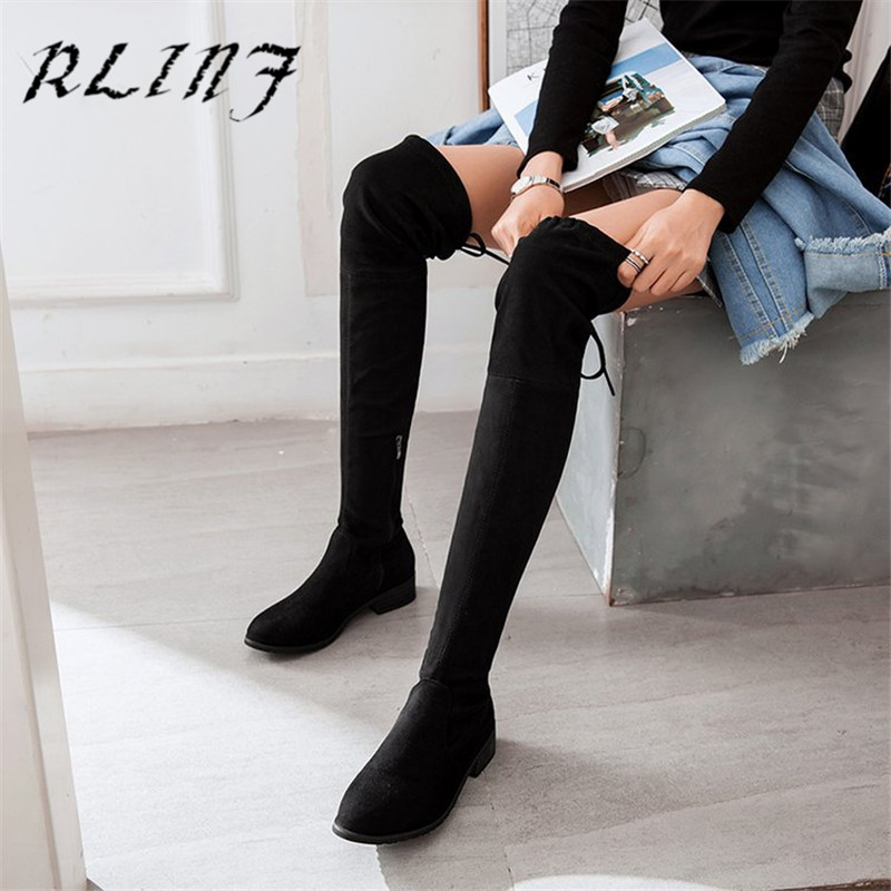 

RLINF Skinny Stretch Boots with High Tube Plus Velvet Over The Knee Boots Women's, Black